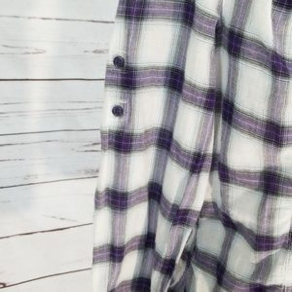 A.N.A Lightweight Purple Plaid Button Down Shirt - Picture 4 of 6
